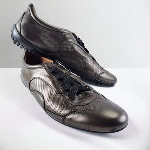 Robert Zur Slip On Lace Up Sneakers Size 10.5 Narrow Pewter Leather Low Tops